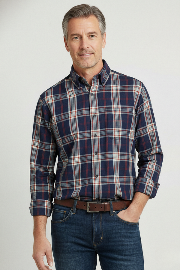 Viyella Made in Canada Navy and Red Plaid Shirt