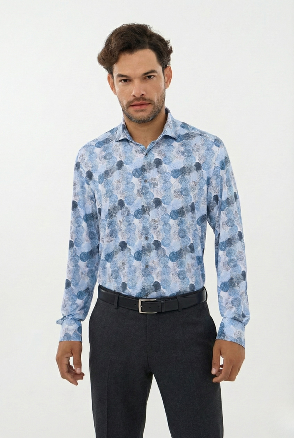 Leo Chevalier Iconic Stretch Blue Mix Print Shirt