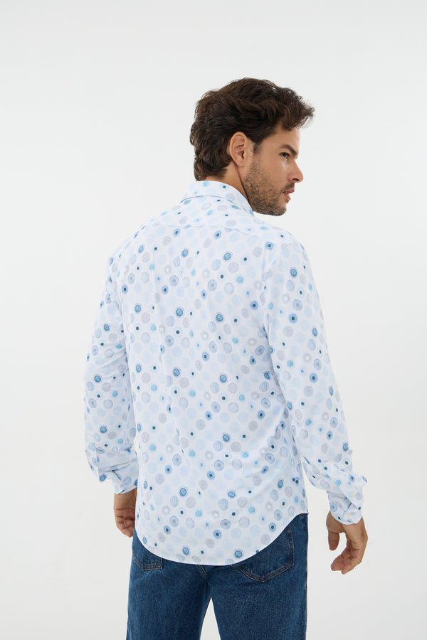 Leo Chevalier Iconic Stretch White with Multi Circle Print Shirt