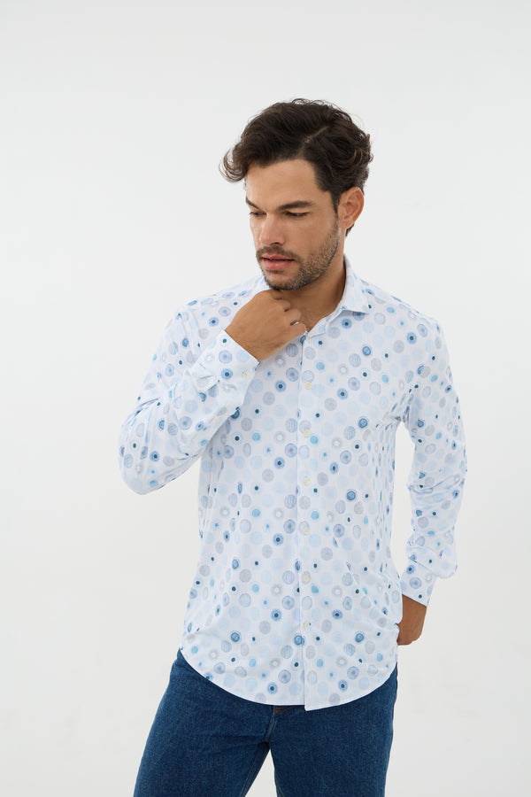 Leo Chevalier Iconic Stretch White with Multi Circle Print Shirt