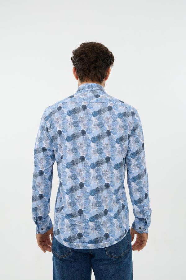 Leo Chevalier Iconic Stretch Blue Mix Print Shirt