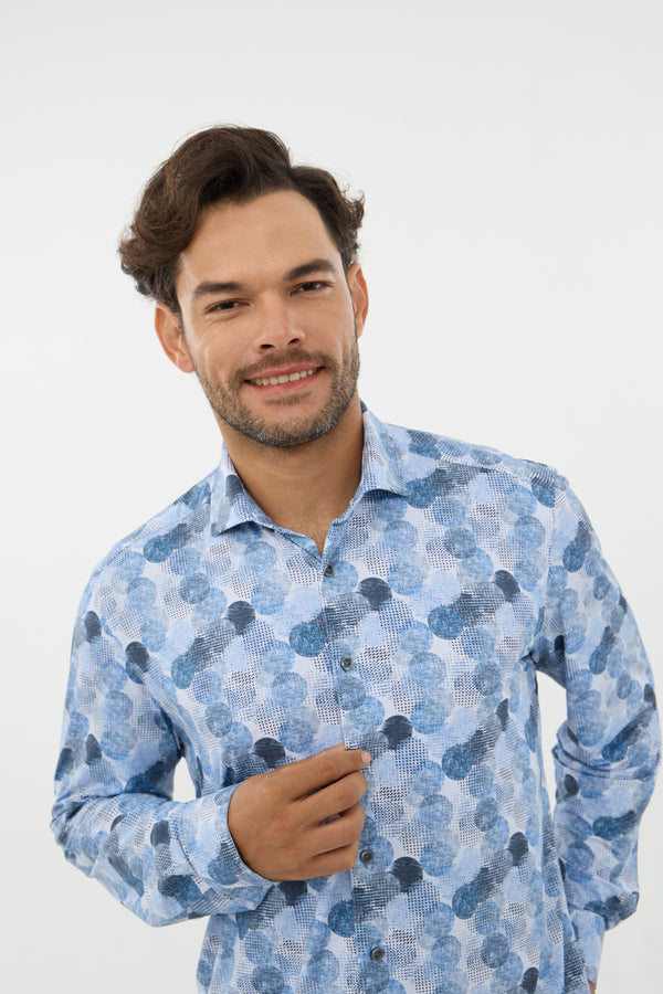 Leo Chevalier Iconic Stretch Blue Mix Print Shirt