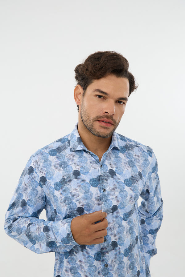 Leo Chevalier Iconic Stretch Blue Mix Print Shirt