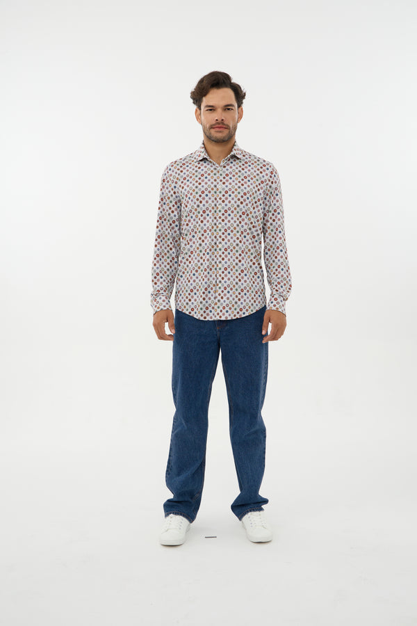 Leo Chevalier Iconic Stretch Multi Circle Print Shirt