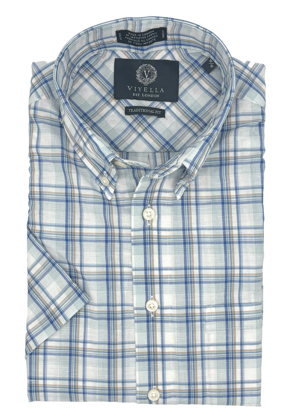 Chemise à carreaux bleus Viyella fabriquée au Canada
