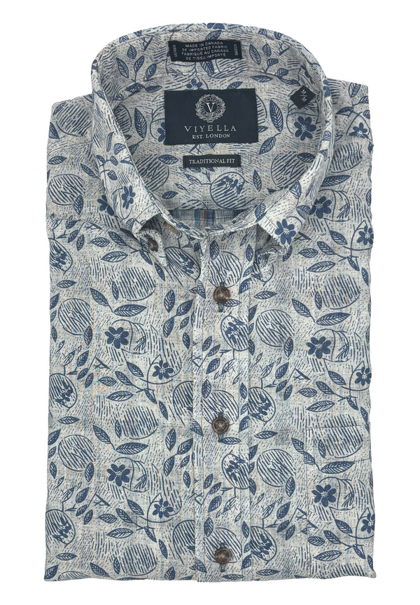 Chemise à manches longues Viyella en mélange de lin, fabriquée au Canada, motif forêt