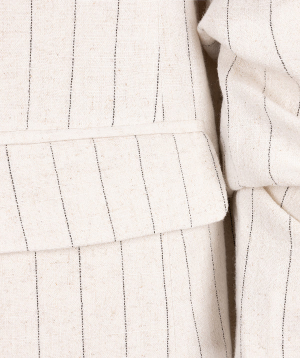 EsQualo Striped Linen Blazer With Gathered Sleeve