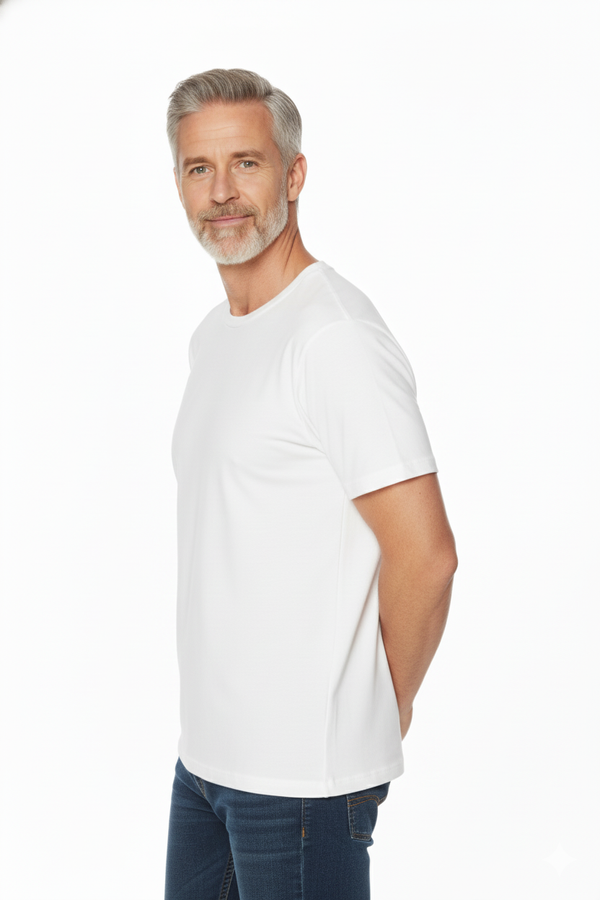 T-shirt à col rond Viyella en coton Pima uni (coupe plus serrée)