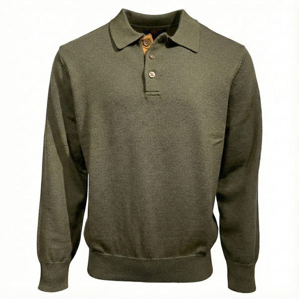 Pull polo basique en laine Baruffa de Viyella avec bordure en daim