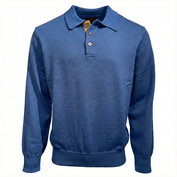 Pull polo basique en laine Baruffa de Viyella avec bordure en daim