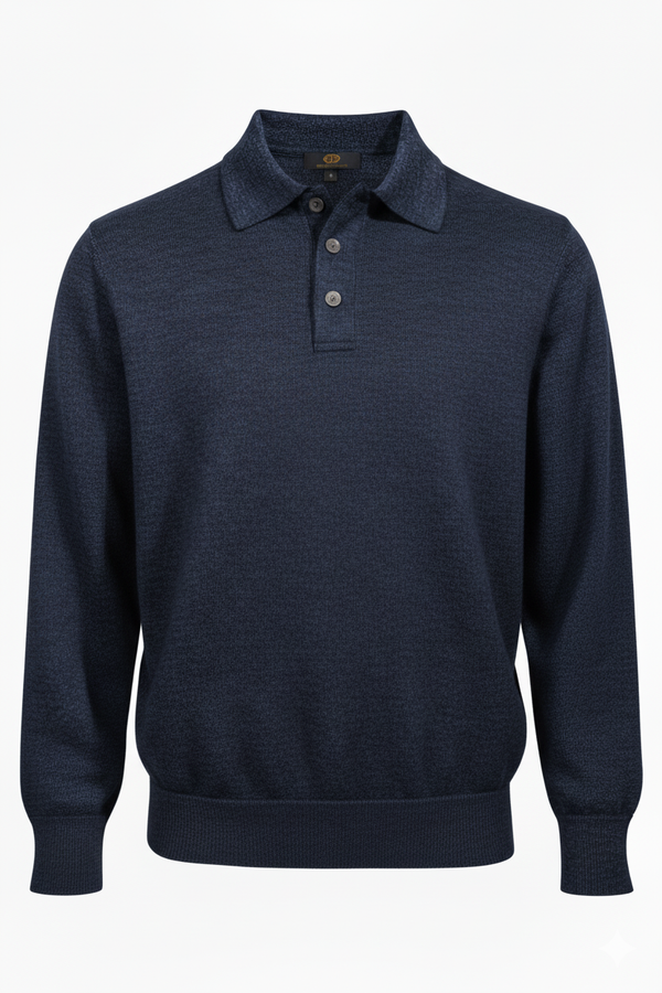 Viyella Baruffa Wool Basic Polo sweater with Sued Trim