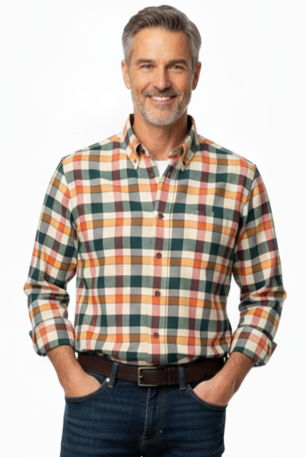 Chemise à carreaux orange et vert Viyella 1894 Viyella Classic, fabriquée au Canada