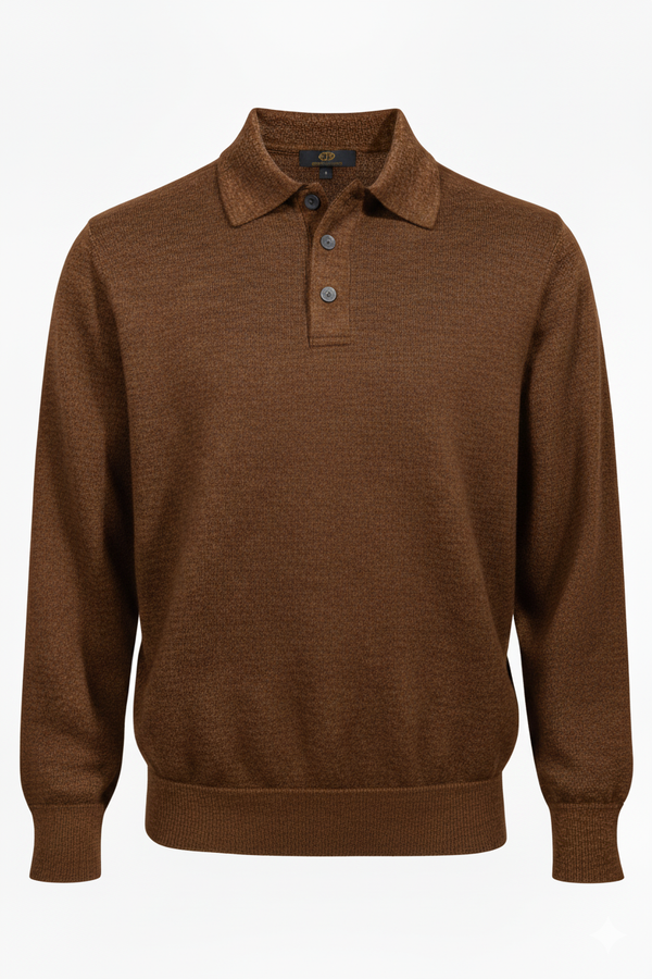 Viyella Baruffa Wool Basic Polo sweater with Sued Trim