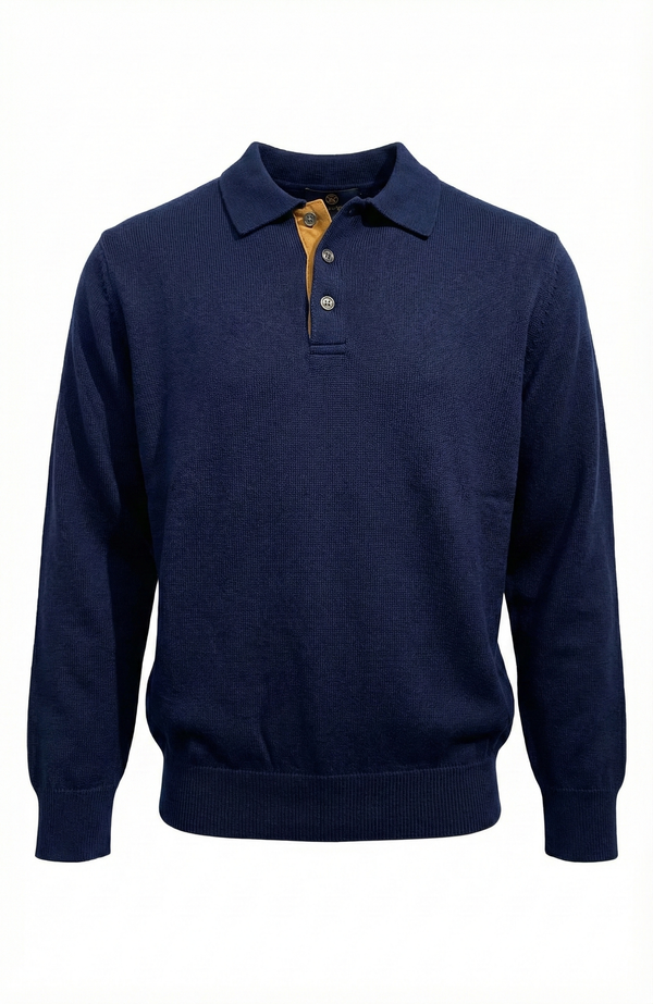 Pull polo basique en laine Baruffa de Viyella avec bordure en daim