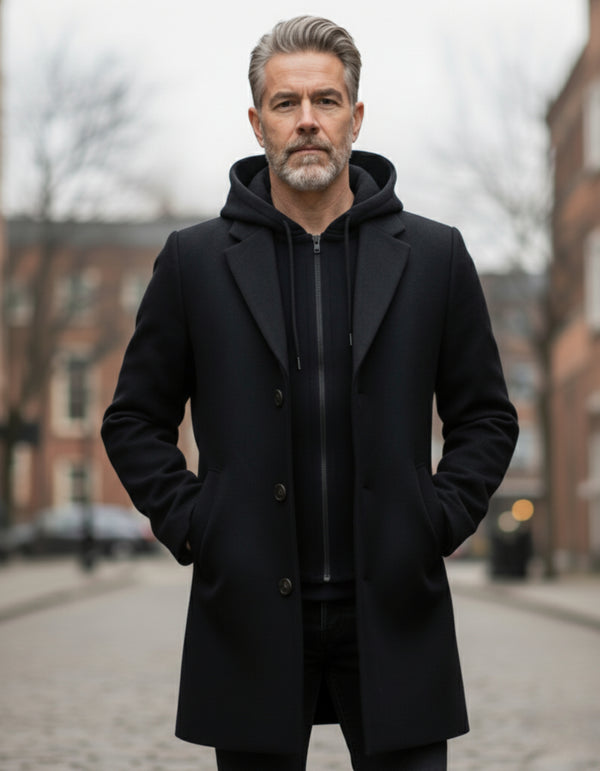 Manteau Viyella en laine mélangée à 3 boutons avec coupe-vent à capuche amovible