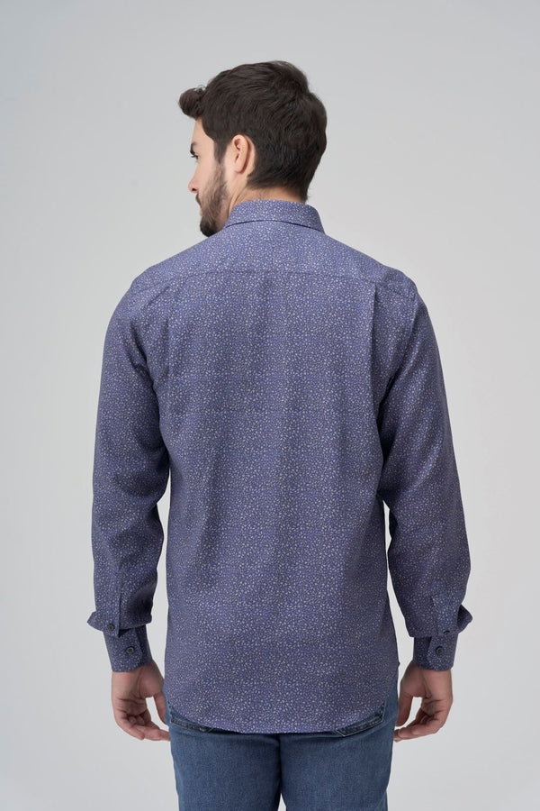 Chemise imprimée à feuilles bleues sans repassage Leo Chevalier