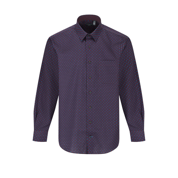 Chemise Leo Chevalier rouge et bleue imprimée 100 % coton infroissable