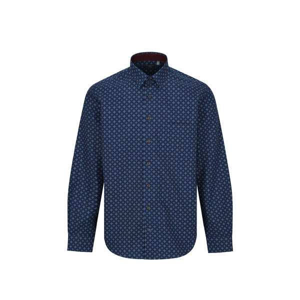 Leo Chevalier Navy Circle and Square Print Non Iron Shirt