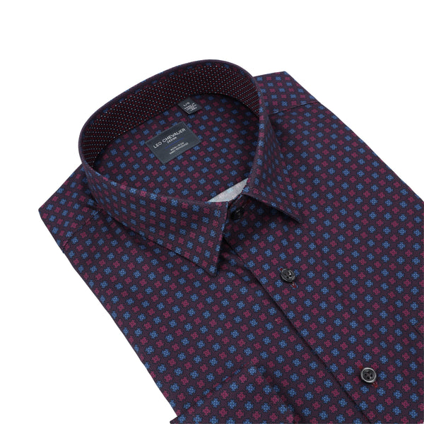 Chemise Leo Chevalier rouge et bleue imprimée 100 % coton infroissable