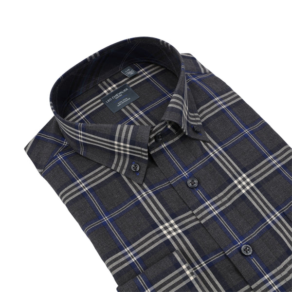 Leo Chevalier Grey Checkered Non Iron Shirt