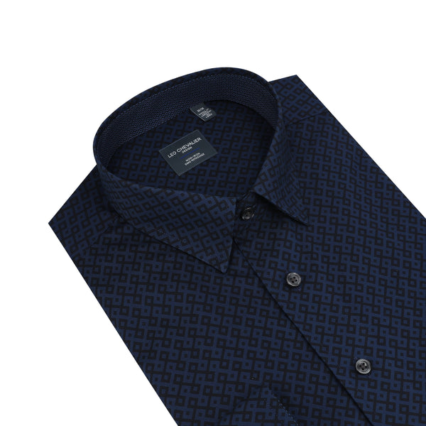 Leo Chevalier Navy Diamond Print Non Iron Shirt