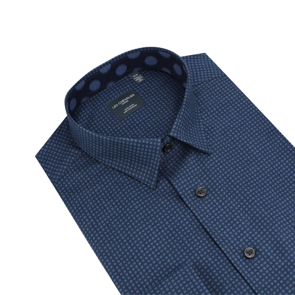 Leo Chevalier Faded Blue Square Print Non Iron Shirt