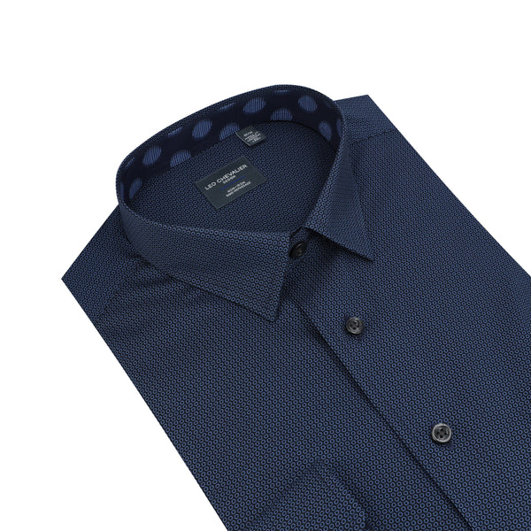 Leo Chevalier Small Navy Circle Print Non Iron Shirt