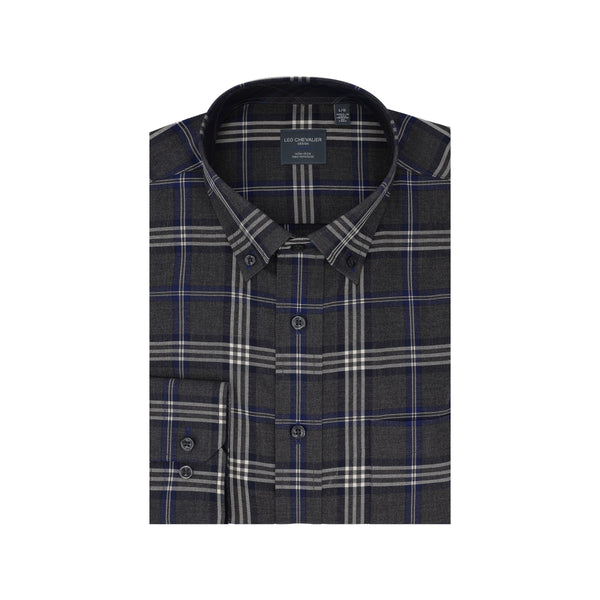 Leo Chevalier Grey Checkered Non Iron Shirt