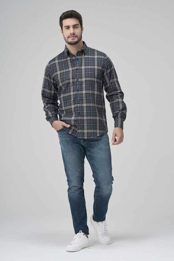 Leo Chevalier Grey Checkered Non Iron Shirt
