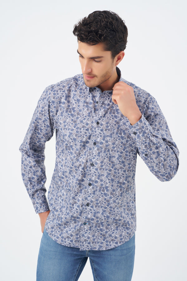 Leo Chevalier Grey Floral Print Non Iron Shirt