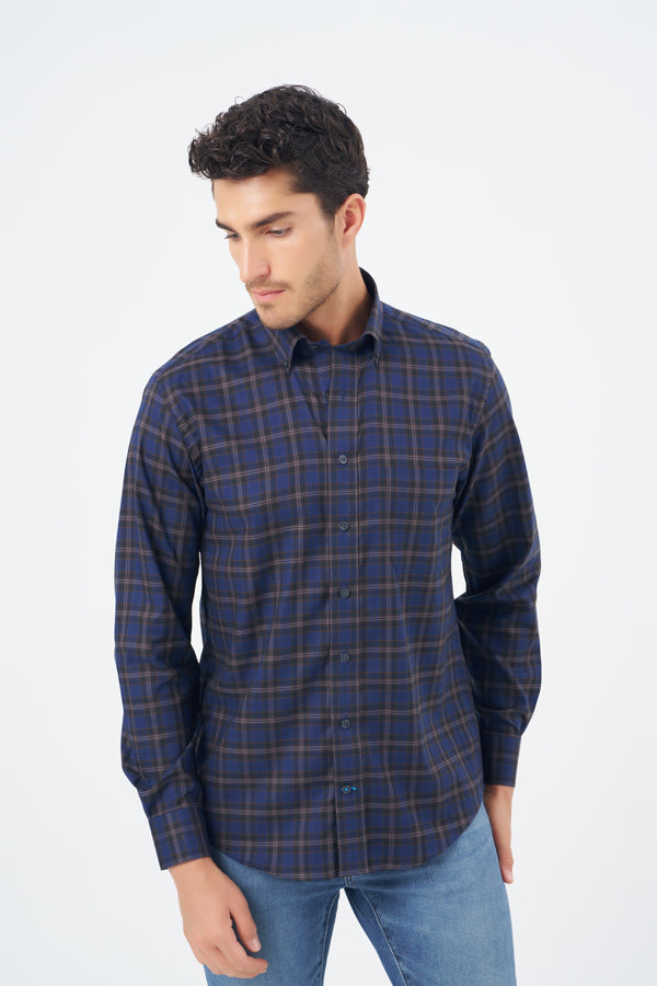 Leo Chevalier 100% Cotton Non Iron Blue Plaid Shirt