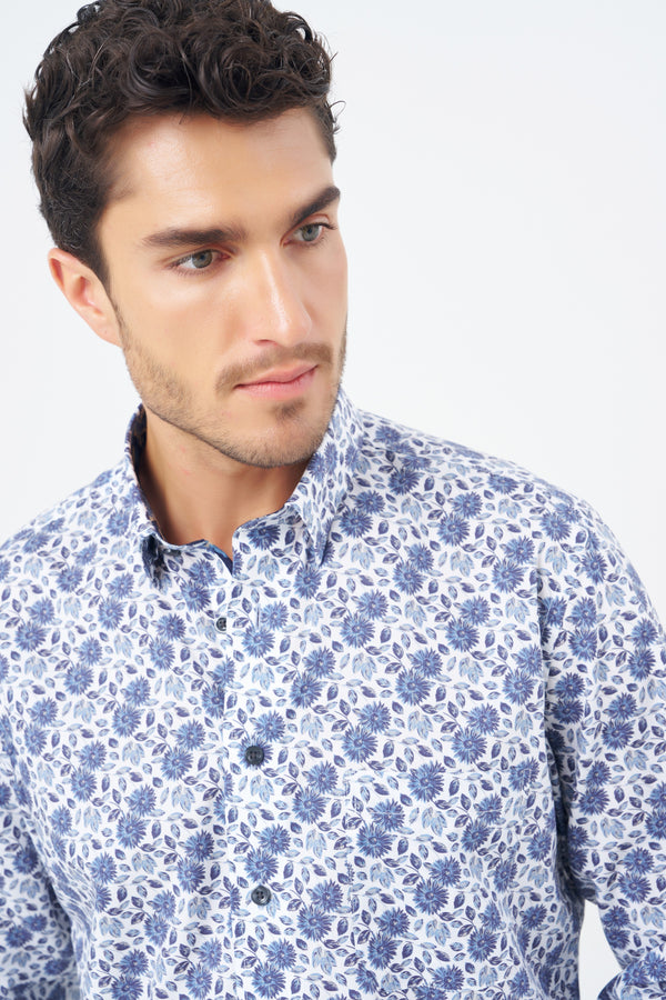 Leo Chevalier Non Iron Blue Thorn Bush Print Shirt