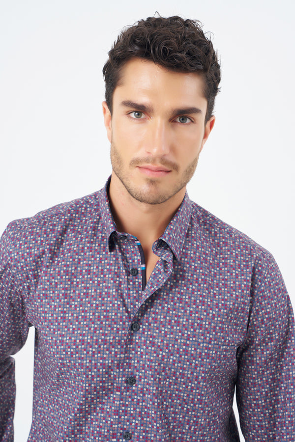 Leo Chevalier Purple Spotted Print Non Iron Shirt