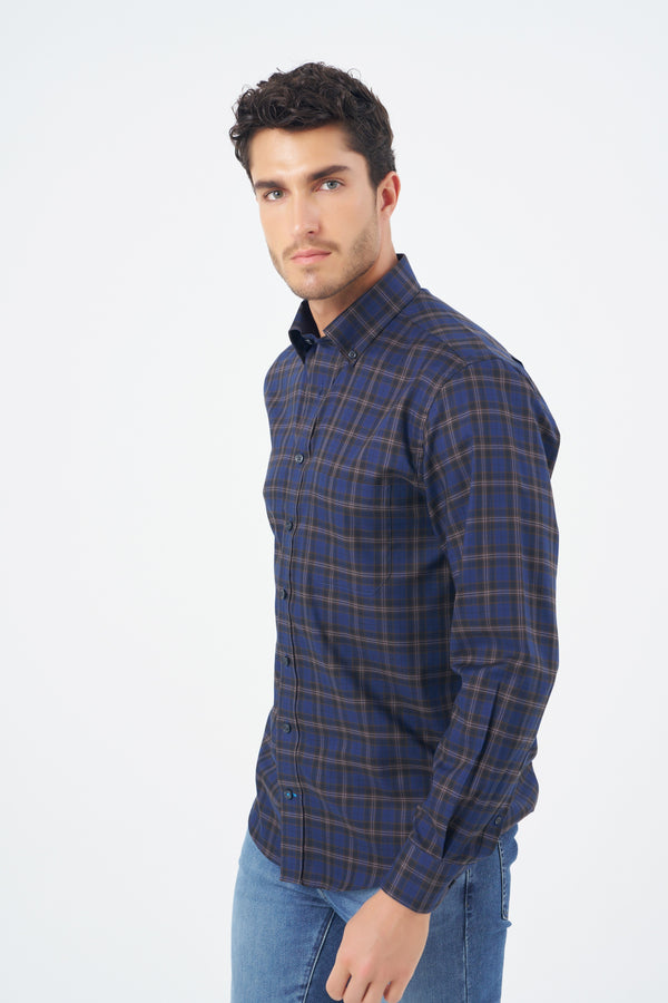 Leo Chevalier 100% Cotton Non Iron Blue Plaid Shirt