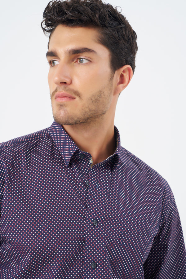 Leo Chevalier Maroon Dot Printed Non Iron Shirt