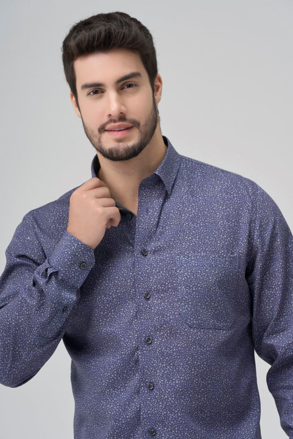 Chemise imprimée à feuilles bleues sans repassage Leo Chevalier