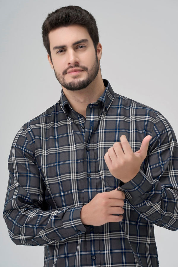 Leo Chevalier Grey Checkered Non Iron Shirt