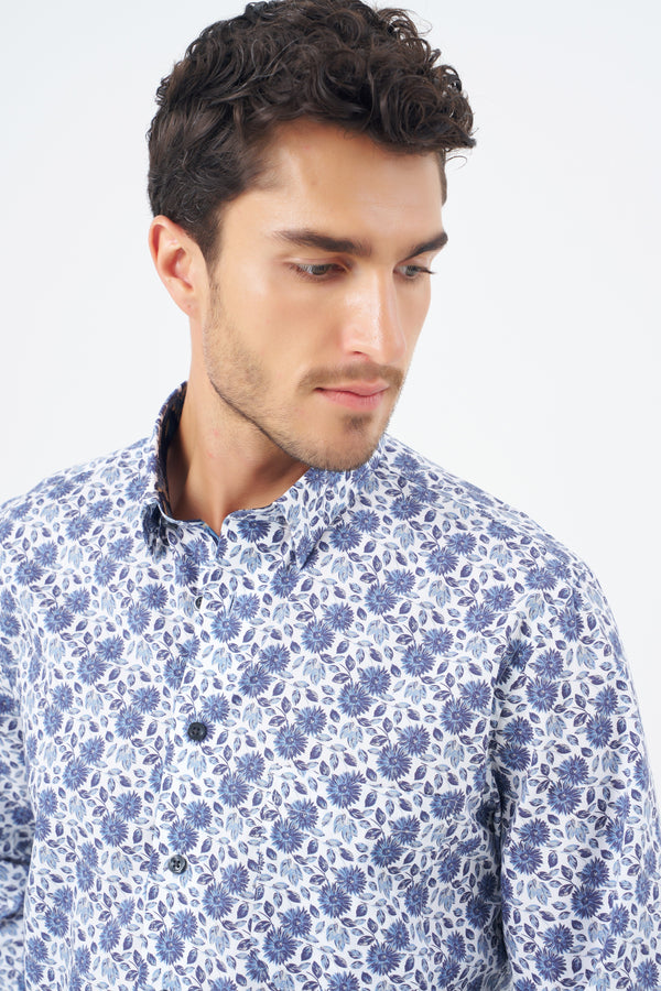 Leo Chevalier Non Iron Blue Thorn Bush Print Shirt