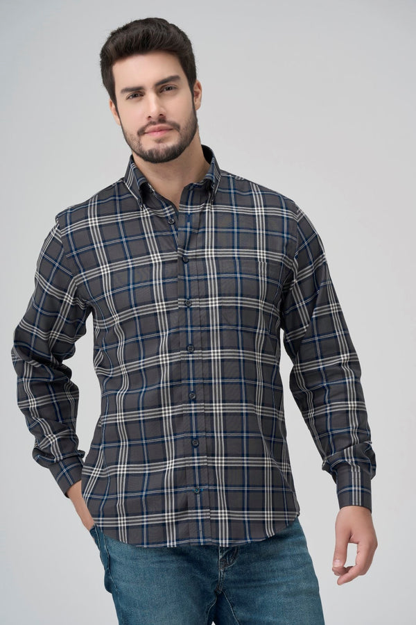 Leo Chevalier Grey Checkered Non Iron Shirt