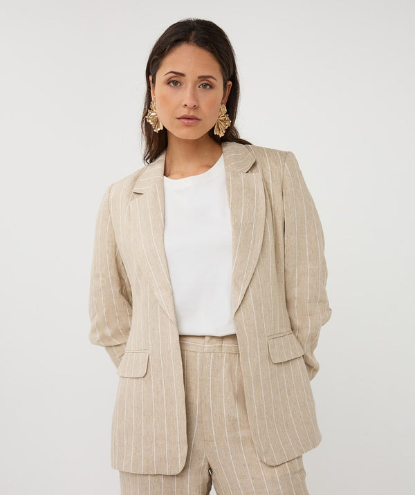EsQualo Striped Linen-Blend Blazer