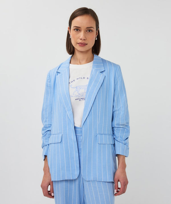 EsQualo Striped Linen-Blend Blazer