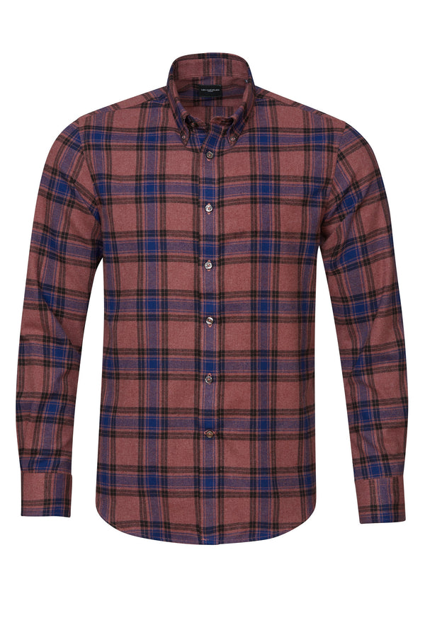 Chemise en flanelle de coton brossé pour homme, couleur vieux rose
