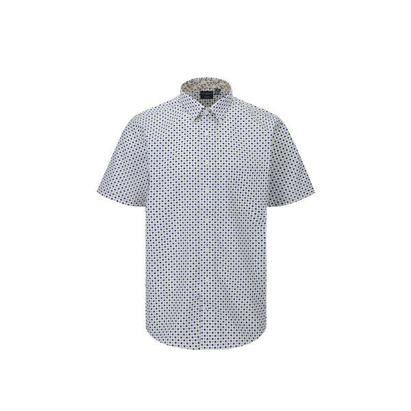 Chemise à pois beige et bleu sans repassage Leo Chevalier