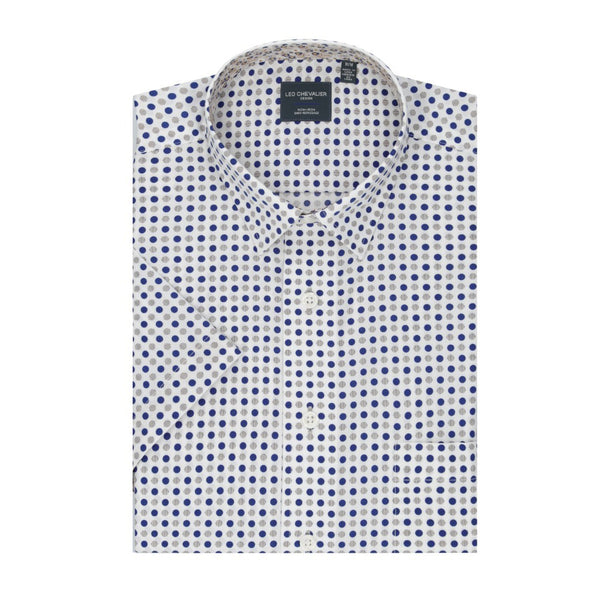 Chemise à pois beige et bleu sans repassage Leo Chevalier