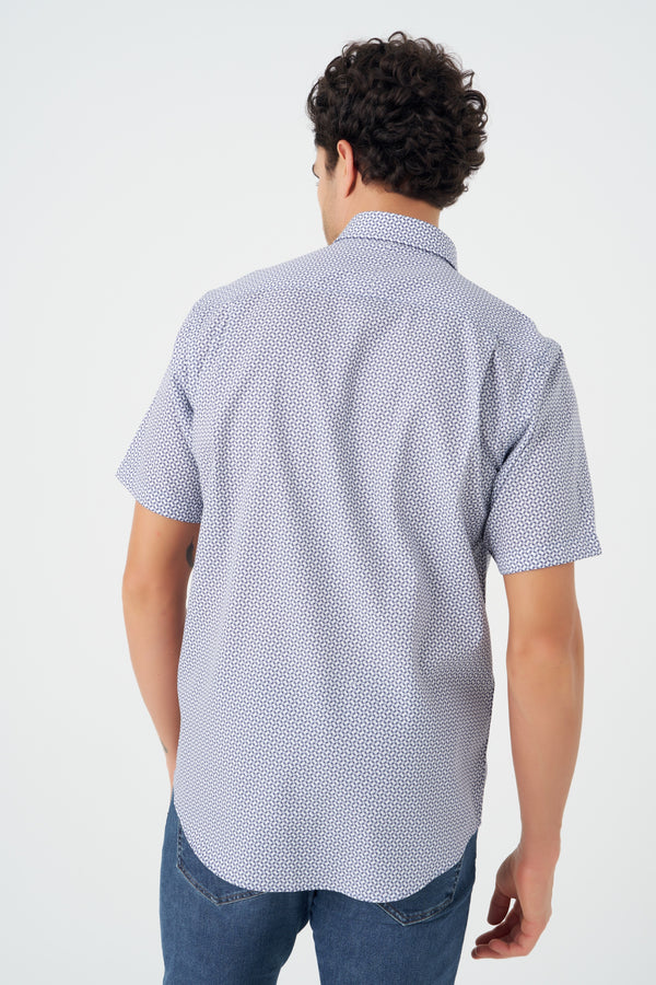 Leo Chevalier Geo Blue Print Non Iron Shirt