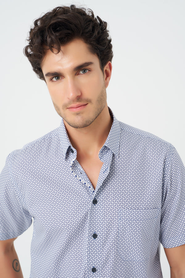 Leo Chevalier Geo Blue Print Non Iron Shirt