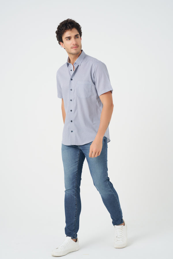 Leo Chevalier Geo Blue Print Non Iron Shirt