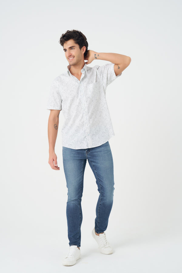 Leo Chevalier Grey Abstract Print Non-Iron Shirt