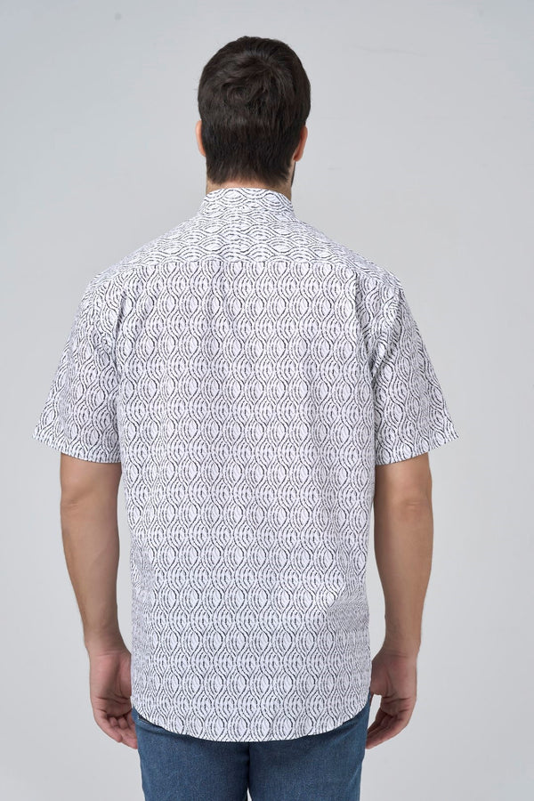 Chemise sans repassage à imprimé vagues grises Leo Chevalier