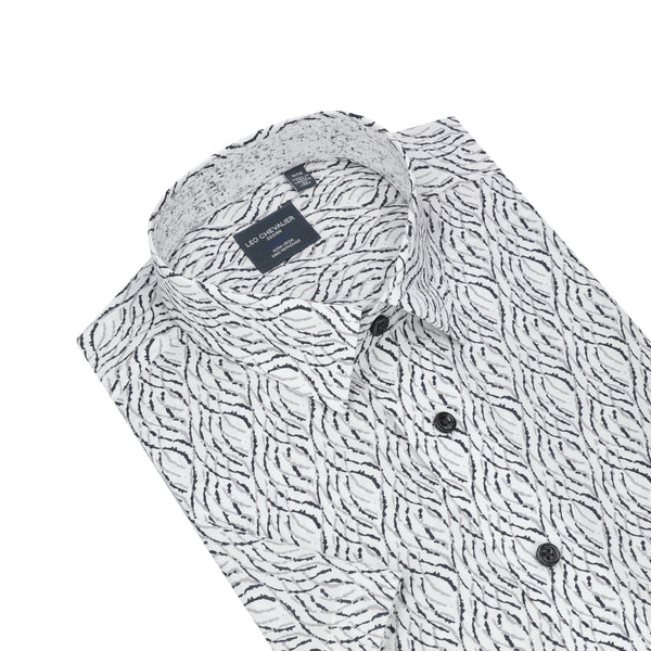 Chemise sans repassage à imprimé vagues grises Leo Chevalier